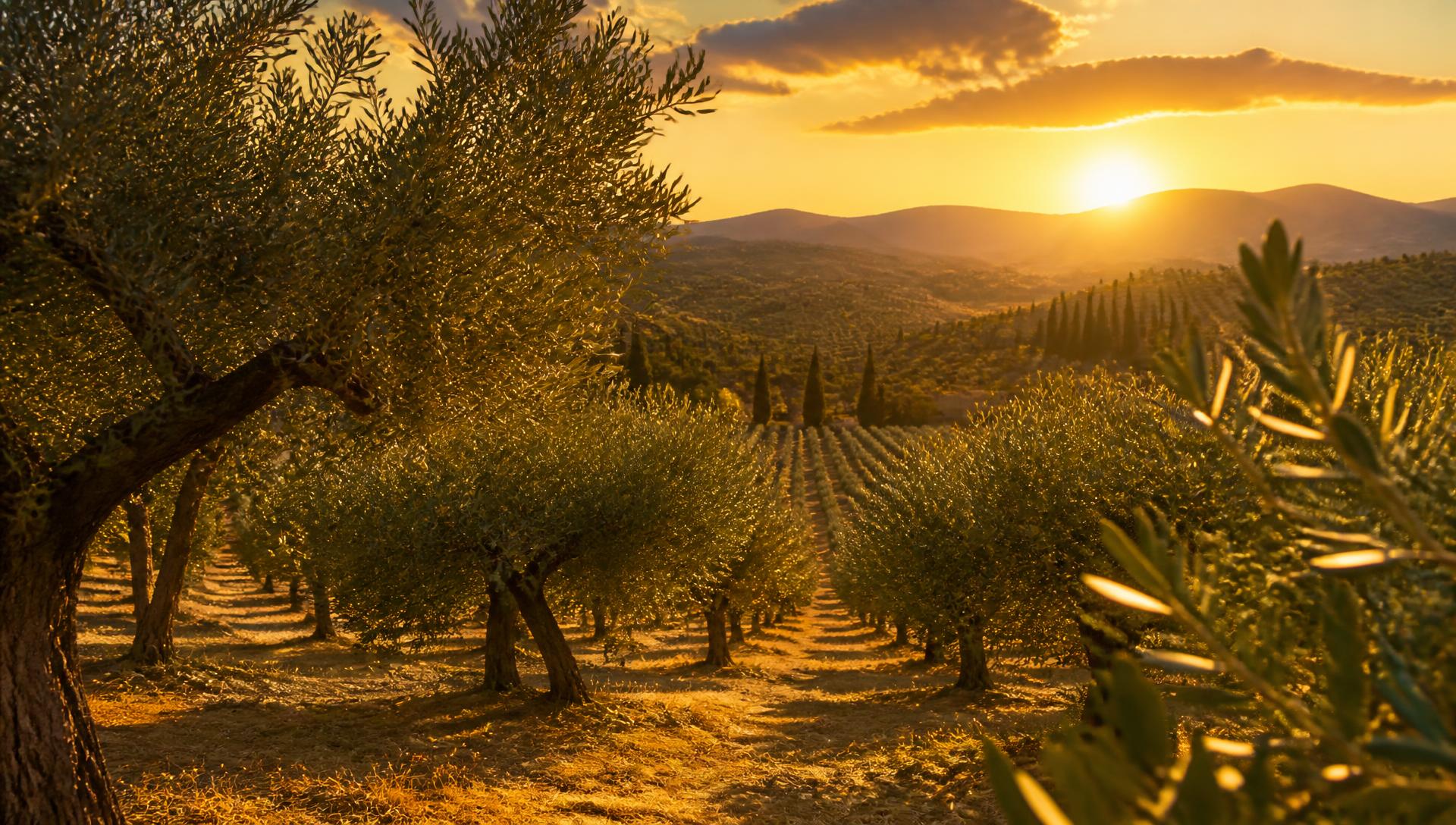 Olive grove in Egypt at sunset